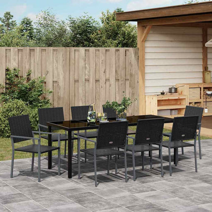 Trädgårdsmöbelset 9 pcs Svart PE Rattan