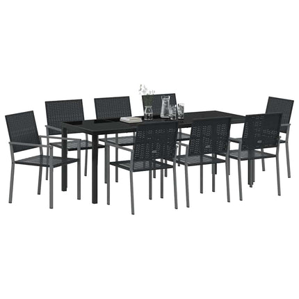Trädgårdsmöbelset 9 pcs Svart PE Rattan