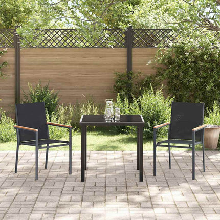 Trädgårdsmöbelset 3 pcs Svart Pulverlackerad stål