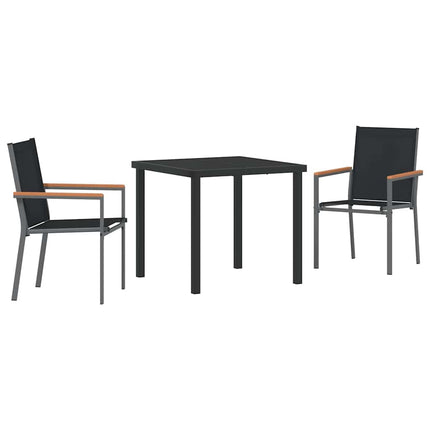 Trädgårdsmöbelset 3 pcs Svart Pulverlackerad stål