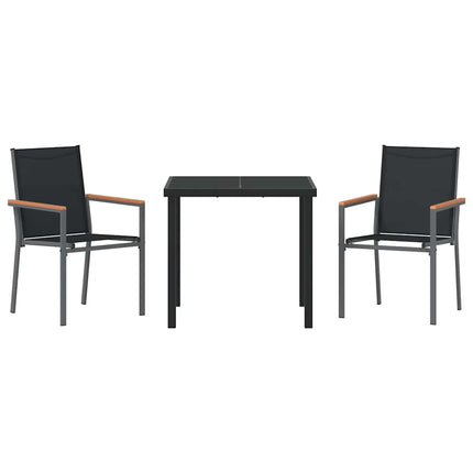 Trädgårdsmöbelset 3 pcs Svart Pulverlackerad stål
