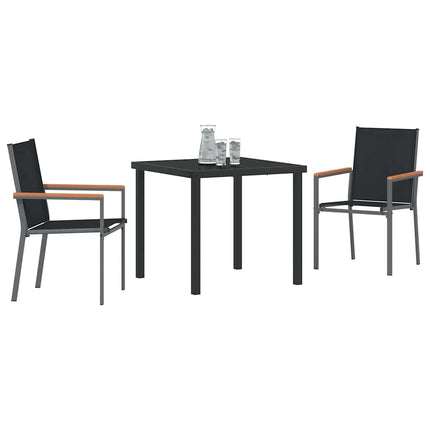 Trädgårdsmöbelset 3 pcs Svart Pulverlackerad stål