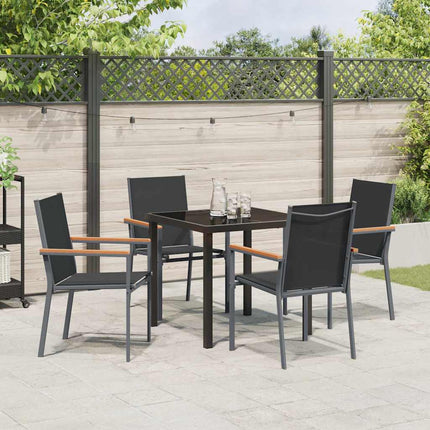 Trädgårdsmöbelset 5 pcs Svart Pulverlackerad stål