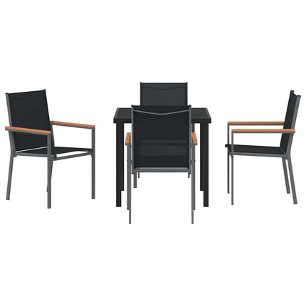 Trädgårdsmöbelset 5 pcs Svart Pulverlackerad stål