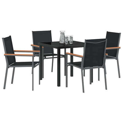 Trädgårdsmöbelset 5 pcs Svart Pulverlackerad stål