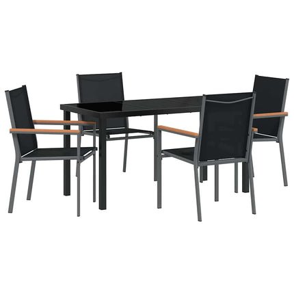 Trädgårdsmöbelset 5 pcs Svart Pulverlackerad stål
