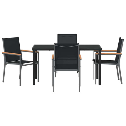Trädgårdsmöbelset 5 pcs Svart Pulverlackerad stål