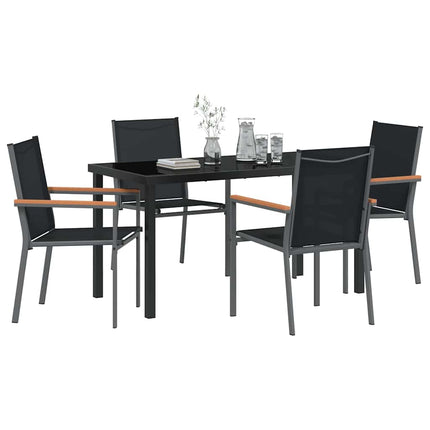Trädgårdsmöbelset 5 pcs Svart Pulverlackerad stål