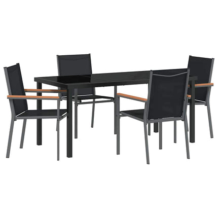 Trädgårdsmöbelset 5 pcs Svart Pulverlackerad stål