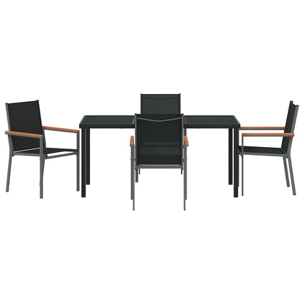 Trädgårdsmöbelset 5 pcs Svart Pulverlackerad stål