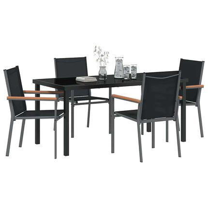 Trädgårdsmöbelset 5 pcs Svart Pulverlackerad stål