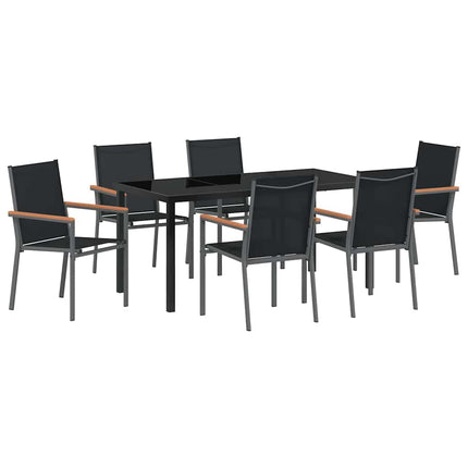 Trädgårdsmöbelset 7 pcs Svart Pulverlackerad stål