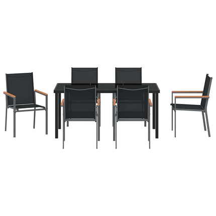 Trädgårdsmöbelset 7 pcs Svart Pulverlackerad stål