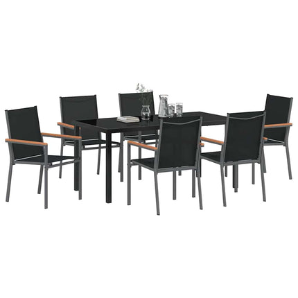 Trädgårdsmöbelset 7 pcs Svart Pulverlackerad stål
