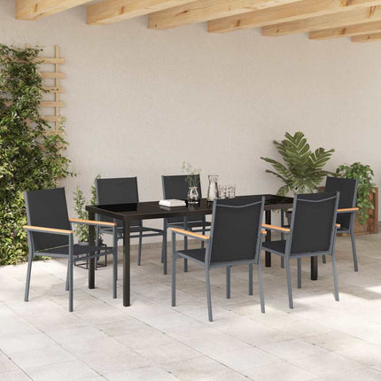 Trädgårdsmöbelset 7 pcs Svart Pulverlackerad stål