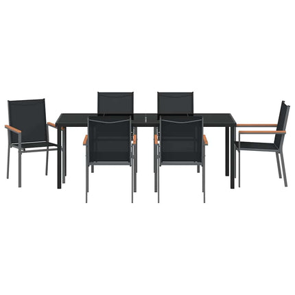 Trädgårdsmöbelset 7 pcs Svart Pulverlackerad stål