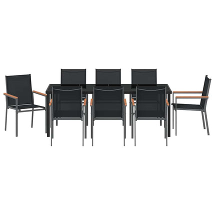 Trädgårdsmöbelset 9 pcs Svart Pulverlackerad stål
