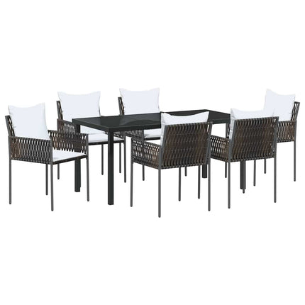Trädgårdsmöbelset 7 pcs Brun och svart PE Rattan