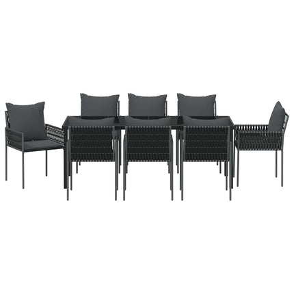 Trädgårdsmöbelset 9 pcs Svart och Grå PE Rattan