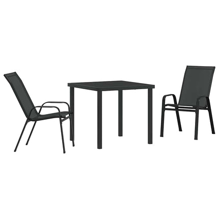 Trädgårdsmöbelset 3 pcs Svart Pulverlackerad stål