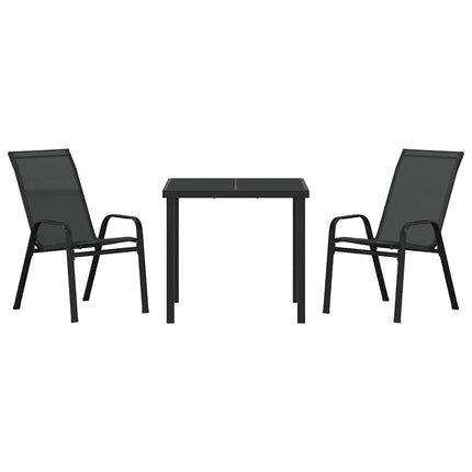 Trädgårdsmöbelset 3 pcs Svart Pulverlackerad stål