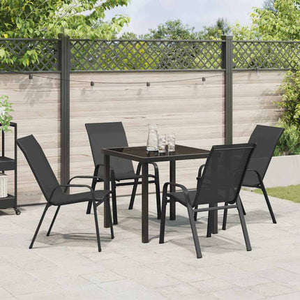 Trädgårdsmöbelset 5 pcs Svart Pulverlackerad stål