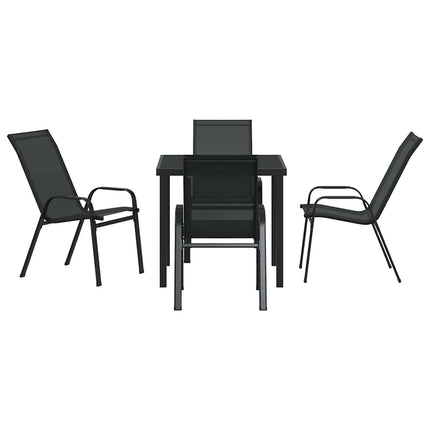 Trädgårdsmöbelset 5 pcs Svart Pulverlackerad stål