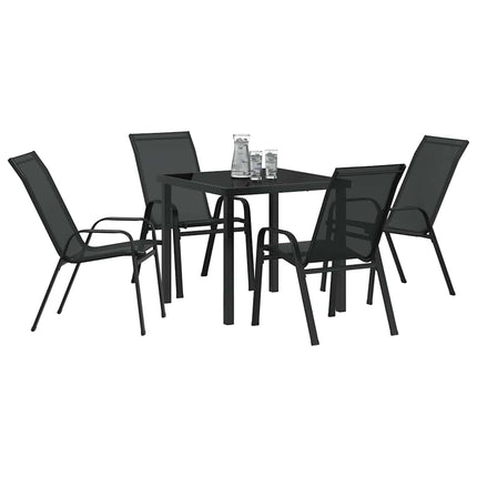Trädgårdsmöbelset 5 pcs Svart Pulverlackerad stål