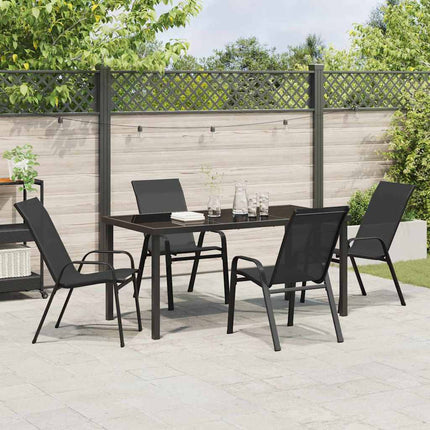 Trädgårdsmöbelset 5 pcs Svart Pulverlackerad stål