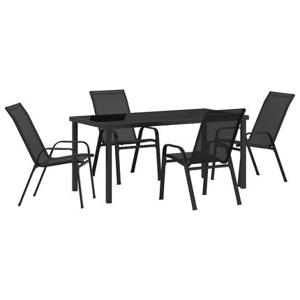 Trädgårdsmöbelset 5 pcs Svart Pulverlackerad stål