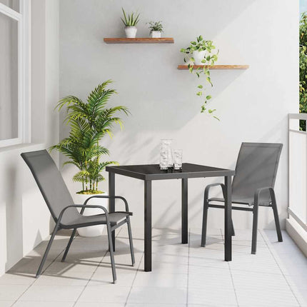 Trädgårdsmöbelset 3 pcs Grå och svart Pulverlackerad stål