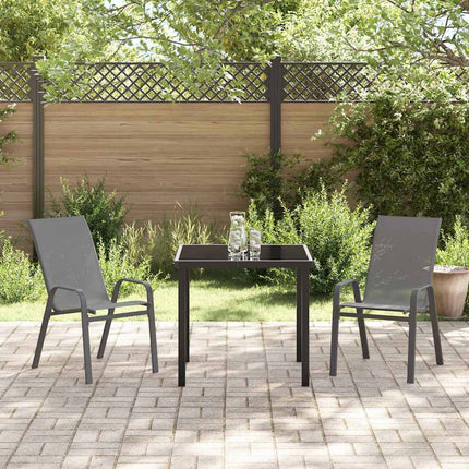 Trädgårdsmöbelset 3 pcs Grå och svart Pulverlackerad stål
