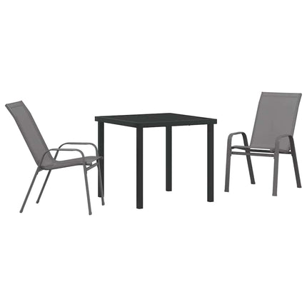 Trädgårdsmöbelset 3 pcs Grå och svart Pulverlackerad stål