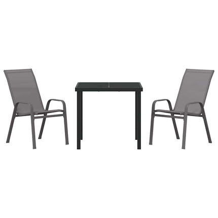 Trädgårdsmöbelset 3 pcs Grå och svart Pulverlackerad stål