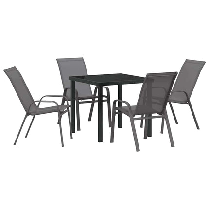 Trädgårdsmöbelset 5 pcs Grå och svart Pulverlackerad stål