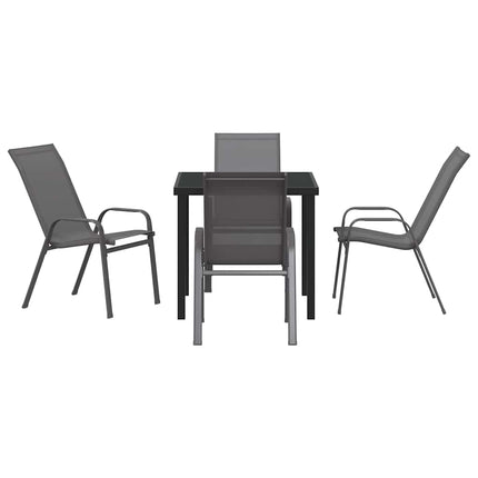 Trädgårdsmöbelset 5 pcs Grå och svart Pulverlackerad stål
