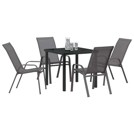 Trädgårdsmöbelset 5 pcs Grå och svart Pulverlackerad stål
