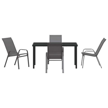 Trädgårdsmöbelset 5 pcs Grå och svart Pulverlackerad stål