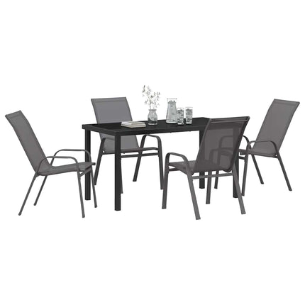 Trädgårdsmöbelset 5 pcs Grå och svart Pulverlackerad stål