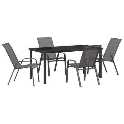 Trädgårdsmöbelset 5 pcs Grå och svart Pulverlackerad stål