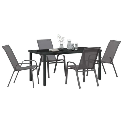 Trädgårdsmöbelset 5 pcs Grå och svart Pulverlackerad stål