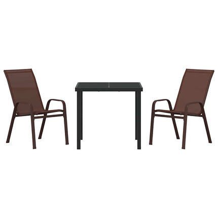 Trädgårdsmöbelset 3 pcs Brun och svart Pulverlackerad stål