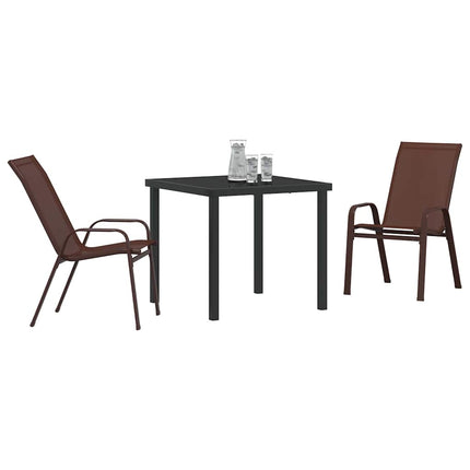 Trädgårdsmöbelset 3 pcs Brun och svart Pulverlackerad stål