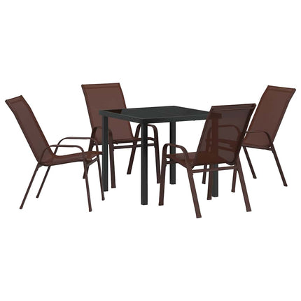 Trädgårdsmöbelset 5 pcs Brun och svart Pulverlackerad stål