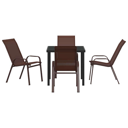 Trädgårdsmöbelset 5 pcs Brun och svart Pulverlackerad stål