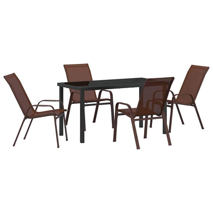 Trädgårdsmöbelset 5 pcs Brun och svart Pulverlackerad stål