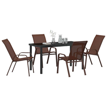 Trädgårdsmöbelset 5 pcs Brun och svart Pulverlackerad stål