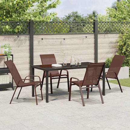 Trädgårdsmöbelset 5 pcs Brun och svart Pulverlackerad stål