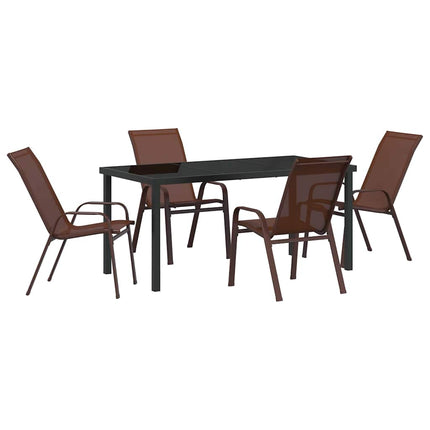 Trädgårdsmöbelset 5 pcs Brun och svart Pulverlackerad stål