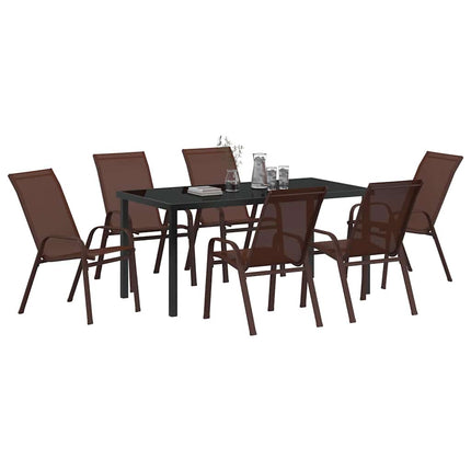 Trädgårdsmöbelset 7 pcs Brun och svart Pulverlackerad stål